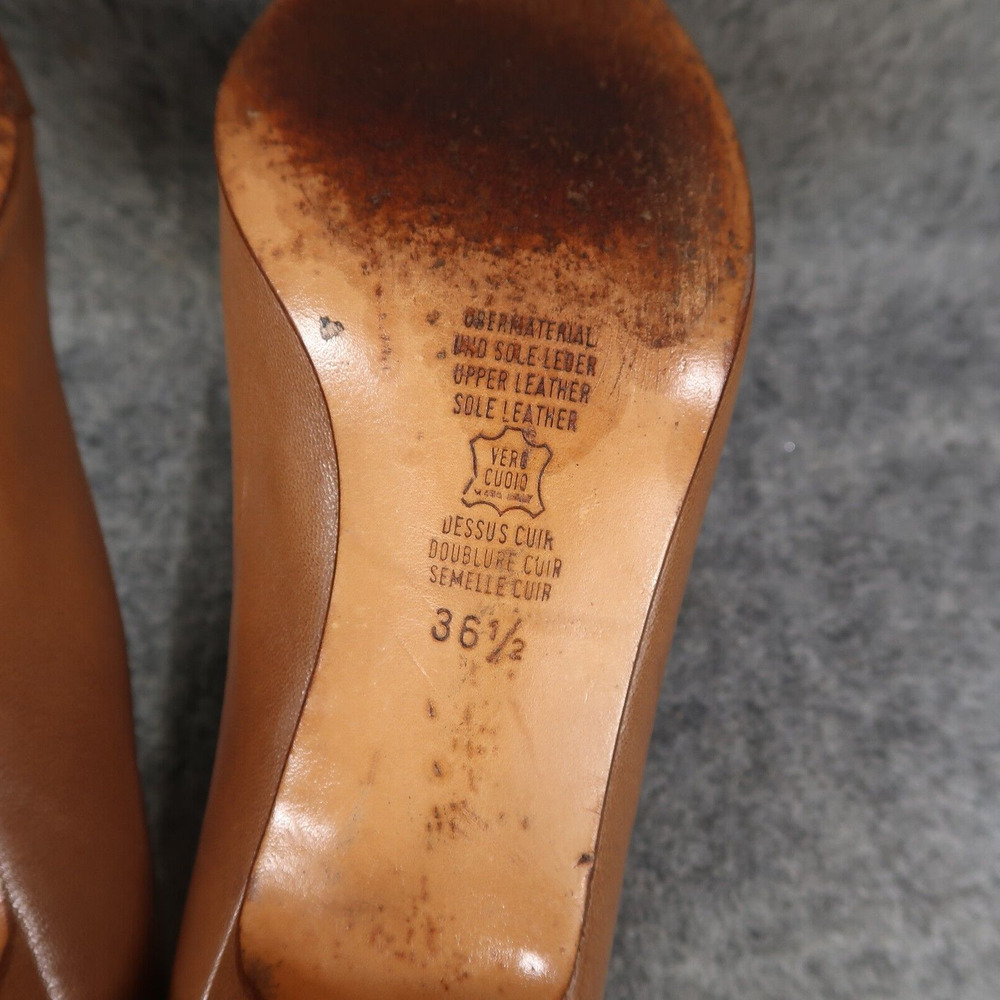 Vintage Shoes Womens 36.5 G Zuin Pumps Leather Heels Made In Italy Classic Brown - Picture 14 of 15